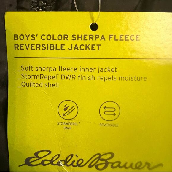 Eddie Bauer Kids Jacket Reversible Hooded Fleece Water-Resistant Boys Sz L Black - Picture 7 of 11